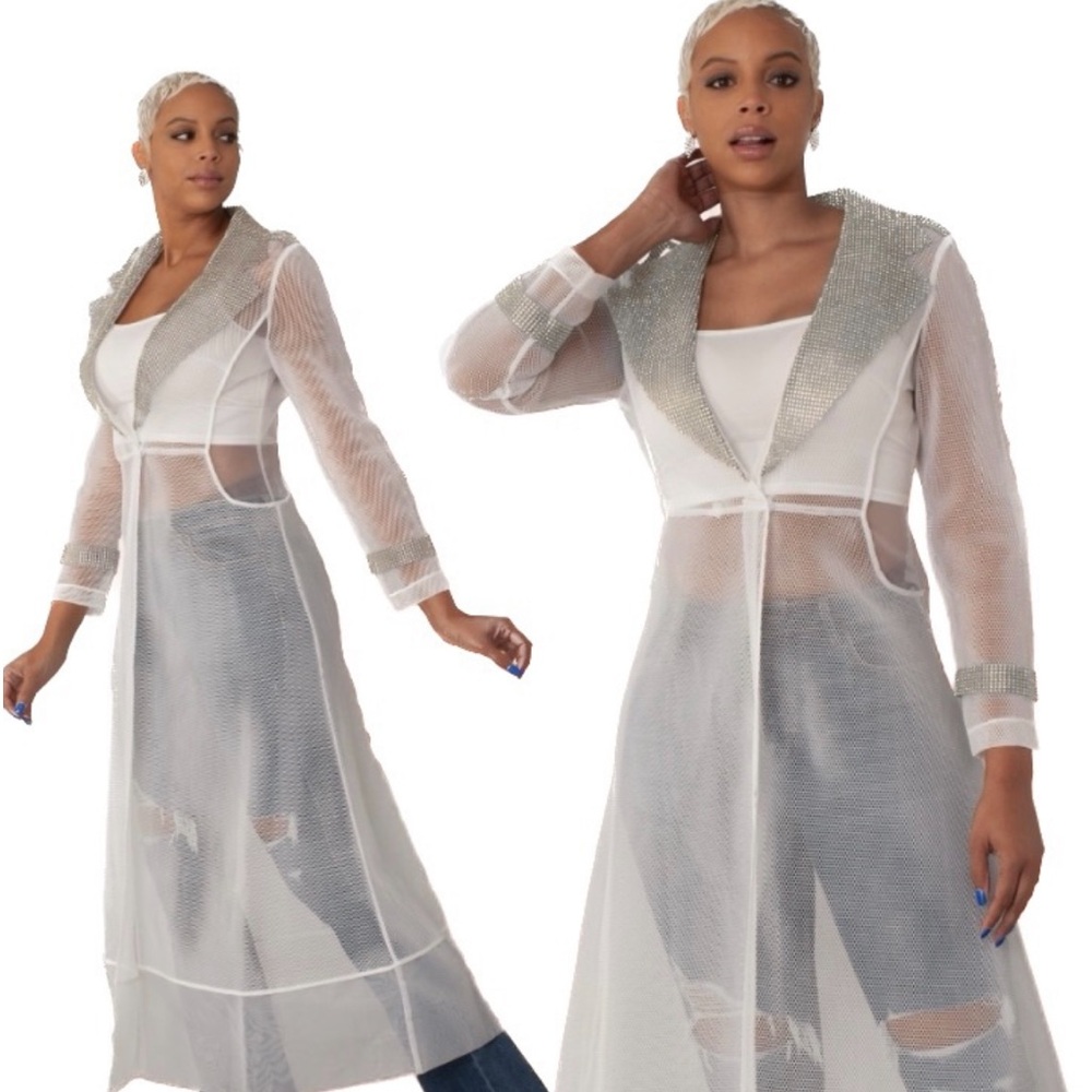 White For Her Mesh & Rhinestone Duster